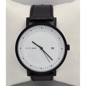 Men's Uncle Jack White Dial Silver Tone Case Black Leather Strap Watch With Box